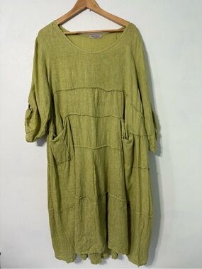 Lightweight Green Linen Tunic Dress Top - Relaxed Fit